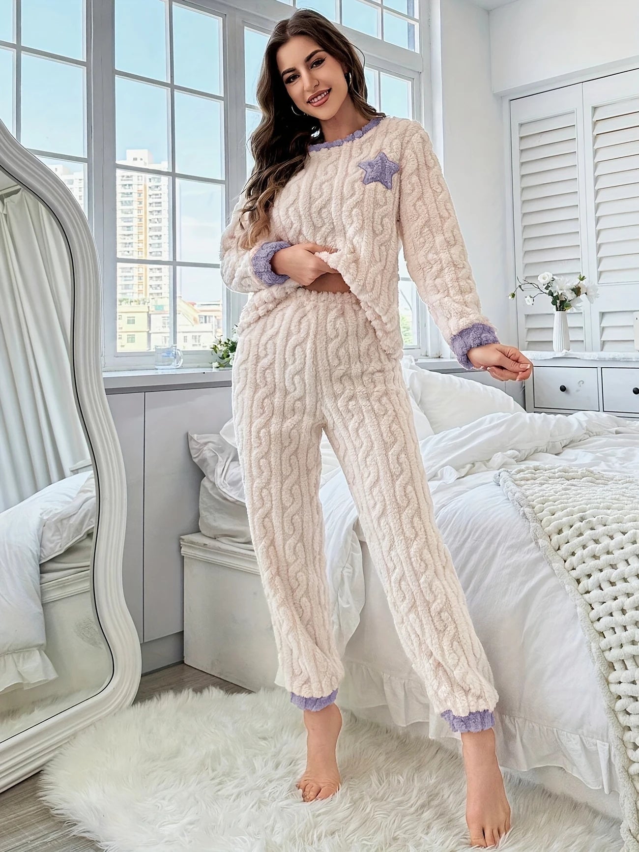 [Leve 2 Pague 1] Pijama Feminino Neve Macia (Conforto térmico e delicadeza) + BRINDE: 1 Pantufa Nuvem Antiaderente 10