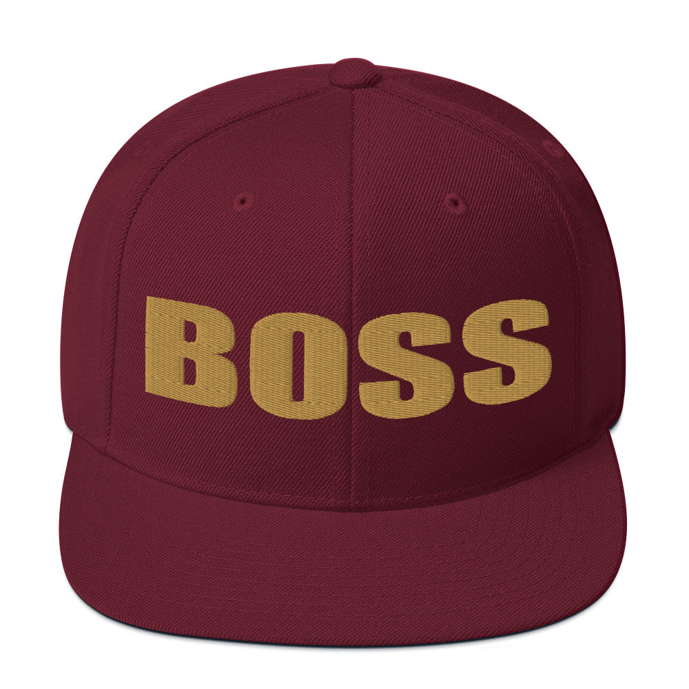 BOSS Block Letter Snapback Baseball Hat Mrn-Gld
