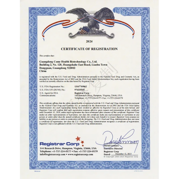 FDA Food Registartion Certificate