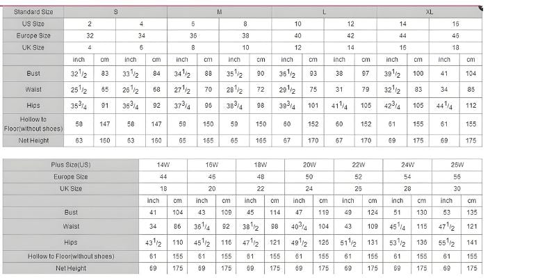 Size Chart for Mermaid Backless Wedding Dress - A.A.Y FASHION