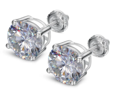 4 CTW Moissanite Diamond Stud Silver Earrings