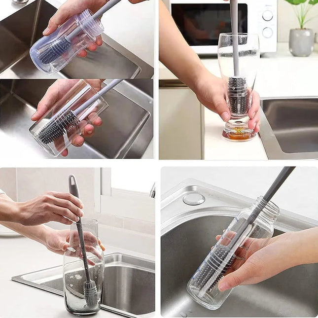Kitchen Cleaning Brush L-shaped Glass Cup Baby Bottle Brush Wooden Handle  Tool☆