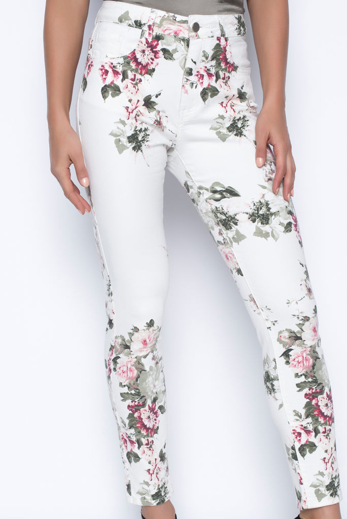 white floral jeans