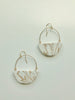 half circle beige and white marbled ceramic on gold fill arch earring