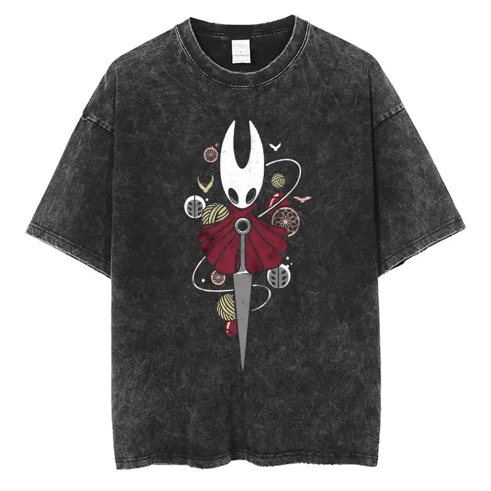 Washed Vintage Game Hollow Knight Graphic T-shirt Men Fashion Casual Oversized T-shirts Unisex 100% Cotton Short Sleeve T Shirts - Imagen 8