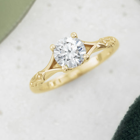 Bridal, Solitaire, Diamond Ring, Engagement, Band, October Wedding, Yellow Gold