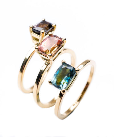 Bea Jareno Jewellery engagement rings 18kt yellow gold recycled with AAA Tourmaline gemstones
