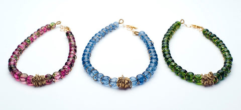 Bea Jareno Jewellery afiok beaded collection in gorgeous watermelon quart , blue quartz and green quartz