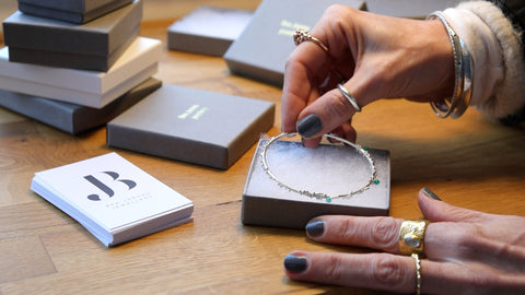 Bea Jareno Jewellery packaging a bangle in one of our eco board boxes