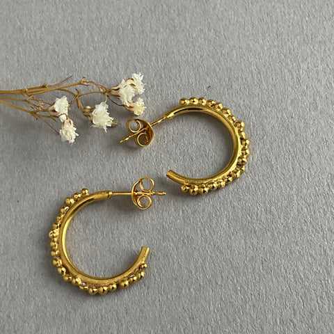Bea Jareno Jewellery Plethora collection hoop earrings granulation details recycled 24ct yellow gold vermeil