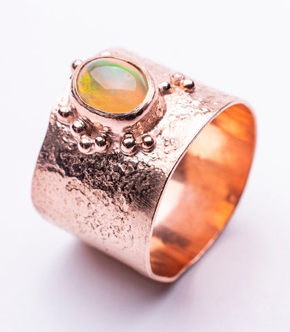 Bea Jareno Jewellery Plethora collection one of a kind ring recycled 24ct rose gold vermeil with an Ethiopian opal