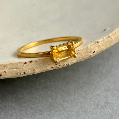 Indian summer emerald cut gold citrine gemstone square ring gold vermeil