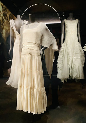 Coco Chanel trio of white dresses from the V&A exhibition London 2023
