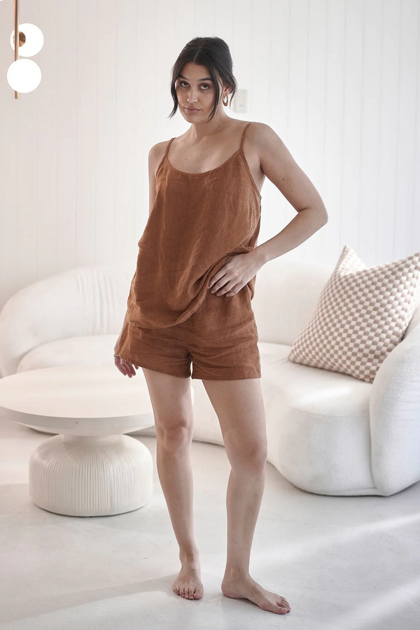 Fundamental Wide Leg Linen Pant - Nutmeg