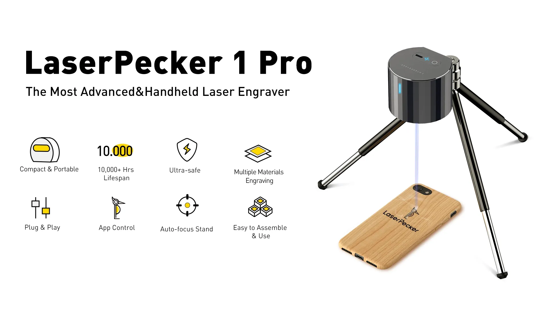 LaserPecker 1 Pro (Basic) Laser Engraver, DIY Mini Etcher Portable Design High Precision Engraving for Wood Felt Leather - Prote, Aluminum