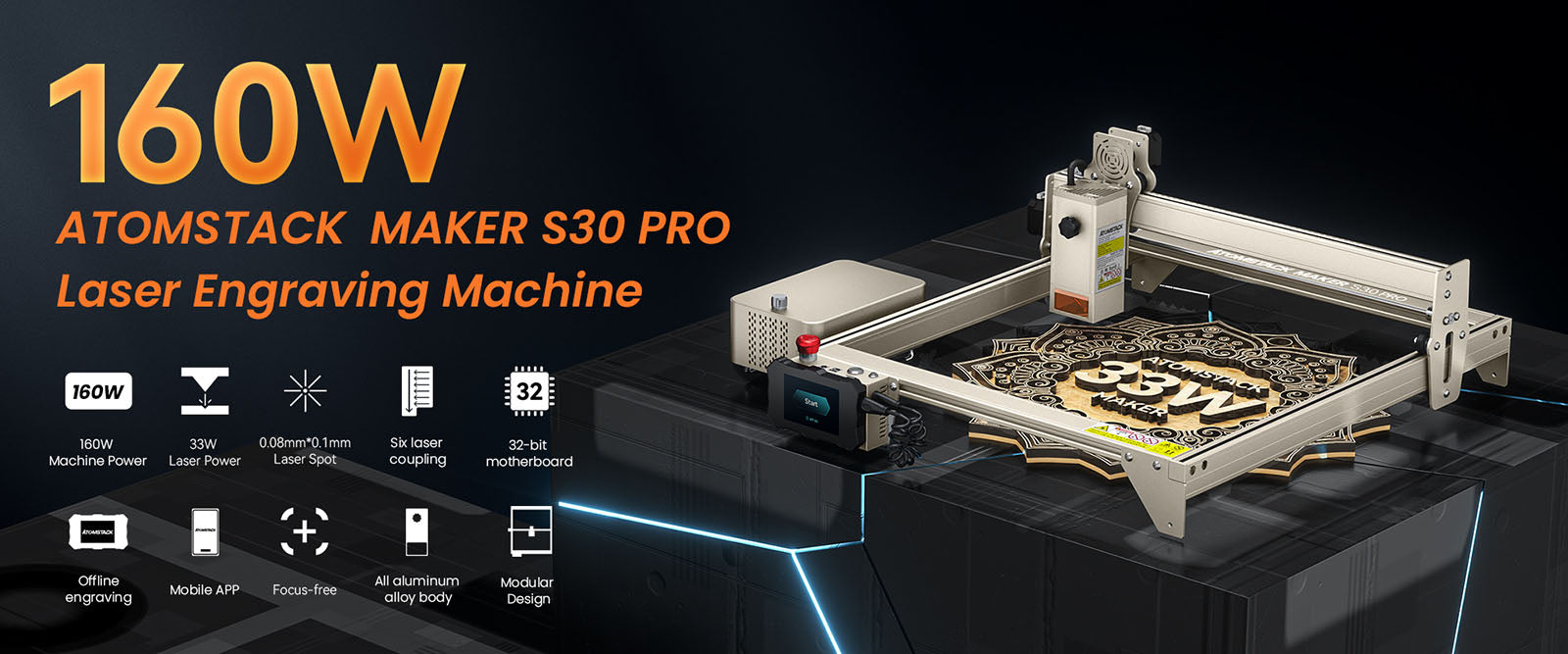Atomstack S30 PRO Laser Engraver Fixed Focus 33W Laser Power 400x400mm  Engraving Area 6-core Laser Engraving DIY Cut Machine - ChiTu Systems!