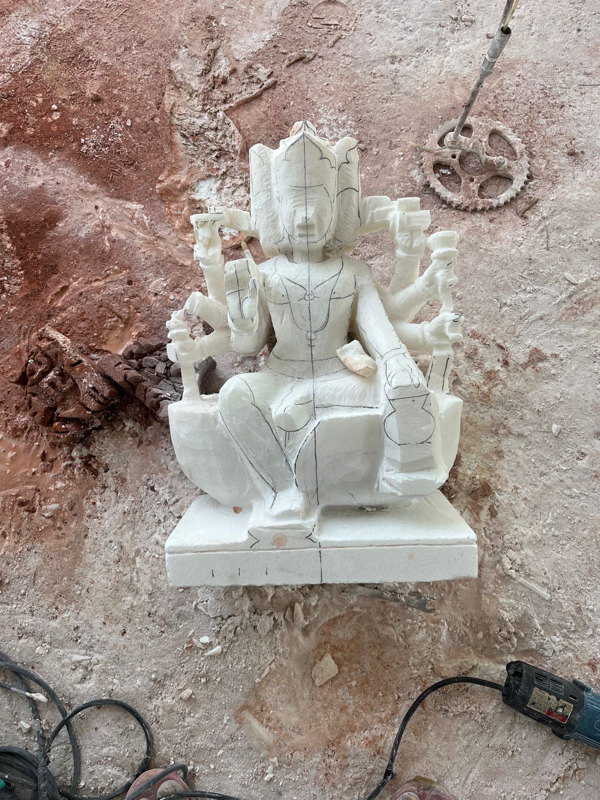 Brahma Marble Statue hand broken while sculpting in KARIGAROFFICIAL WORKSHOP