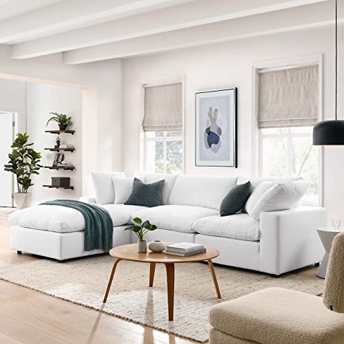 Modway Commix Down-Filled 4-Piece Sectional Sofa in Pure White