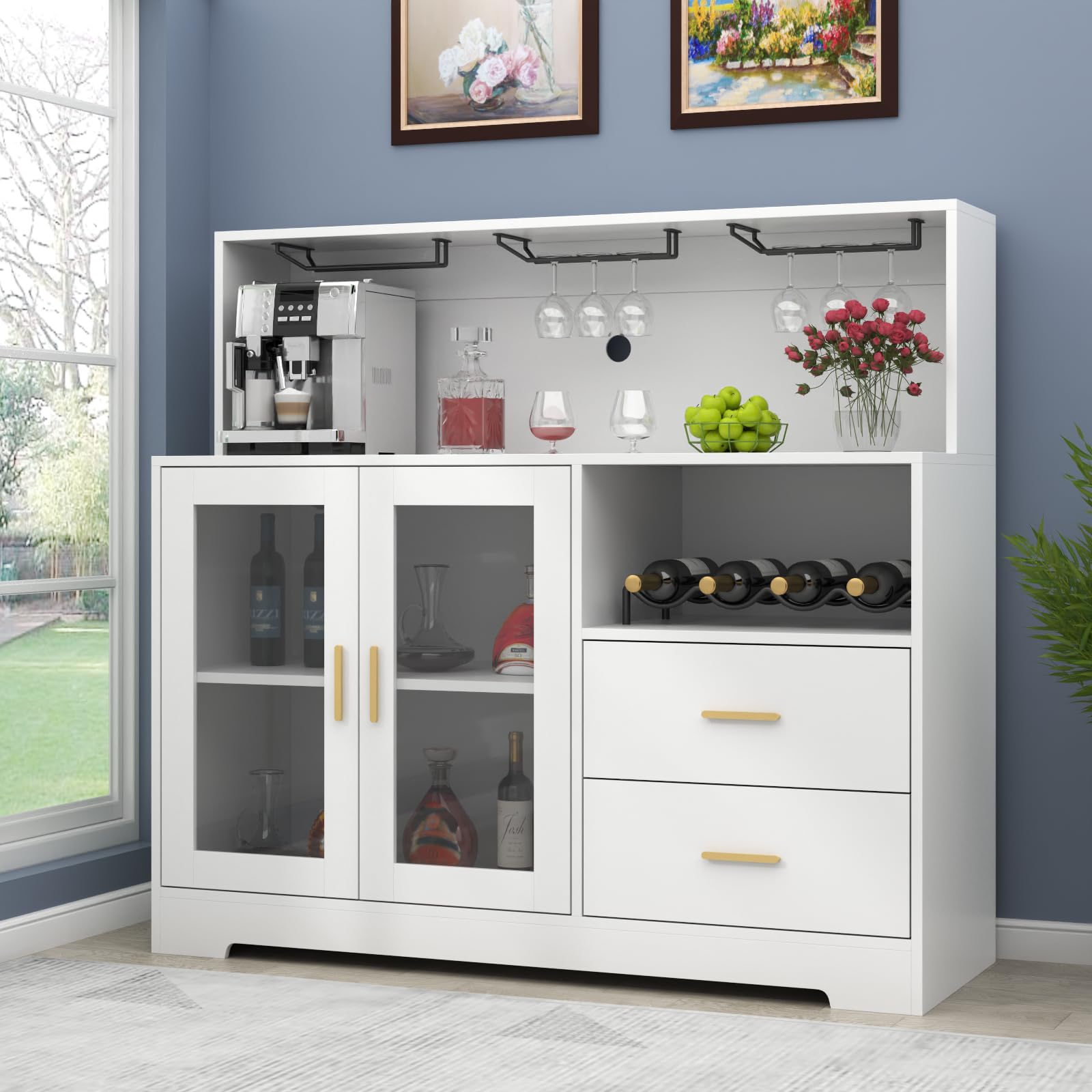 Hyomdeck Sideboard Buffet Cabinet with Storage, Wine Bar Cabinet with Power  Outlet & LED Light, Kitchen Storage Cabi