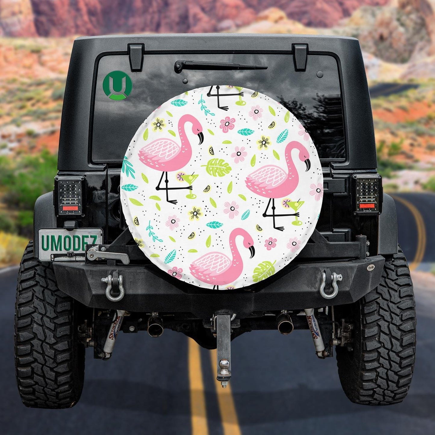 Beautiful Flamingo With Cocktail And Tropical Leaves Spare Tire Cover –  Honnkeynigga