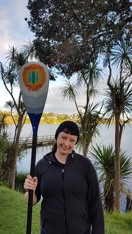 Emma with Hornet Custom Paddle is happy to be a student of SJ from Girls Get Out There NZ