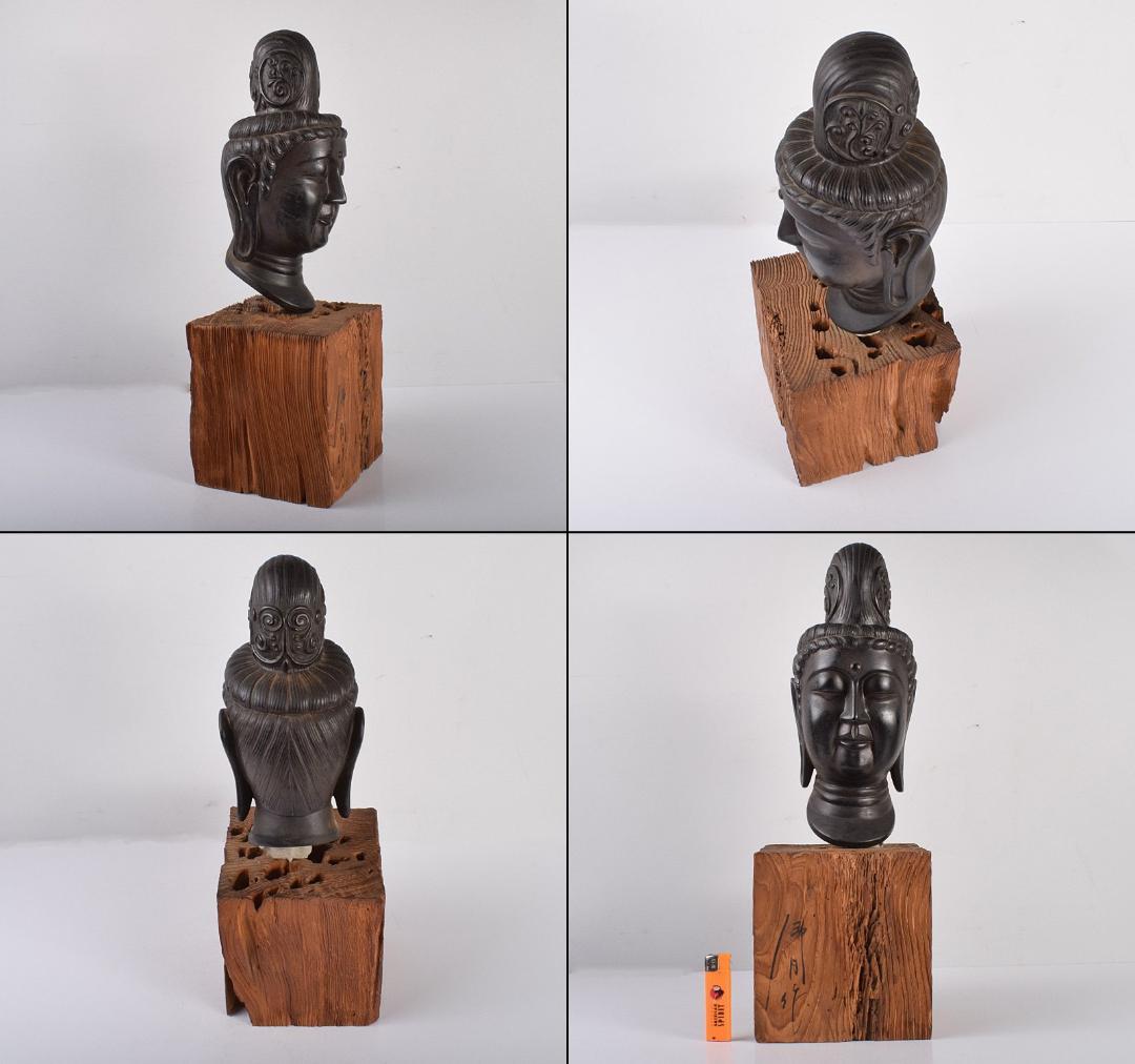 仏教美術　レプリカ　樹脂製　頭俑　仏頭　台座付　C　R5173彫刻/オブジェ
