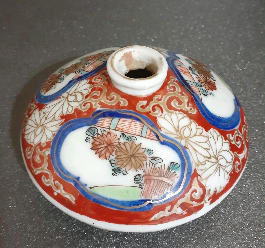 古伊万里　油壺　骨董品　大聖寺伊万里　窓絵龍・花ちらし文油壺　明治