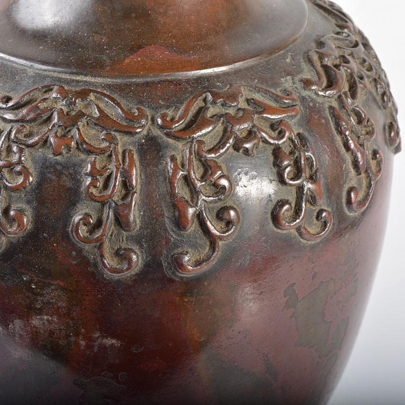 通販でクリスマス 時代金工 古銅斑紫銅 古銅花瓶 D R4334 金属工芸