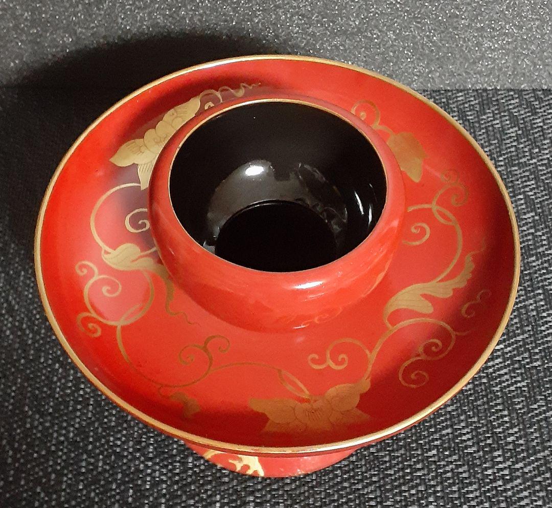 明治時代 朱漆塗り 蒔絵 唐草文様 天目台 茶道具 茶器 茶碗 - 漆芸