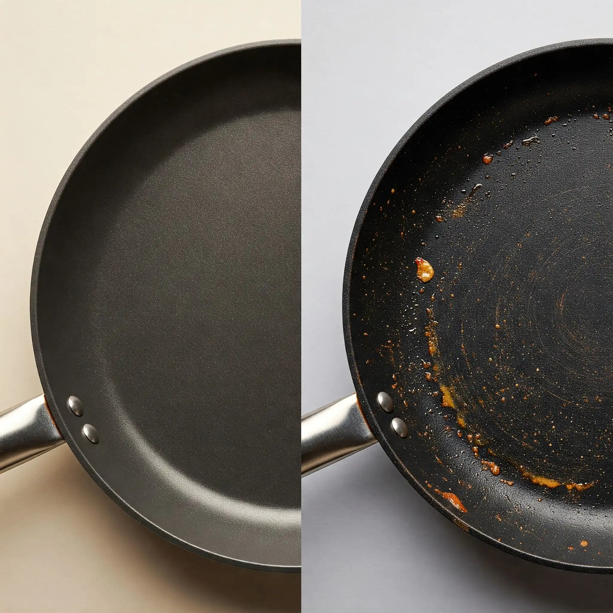 split_screen_new_ceramic_pan_same_pan_coating_visibly_worn_down