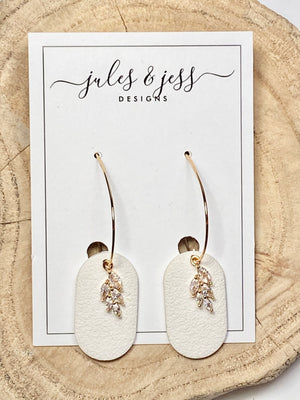 White with Crystal Leaf and Gold Hoop - Jules & Jess Designs