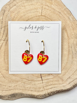 “87” Heart on Gold Hoop - Jules & Jess Designs