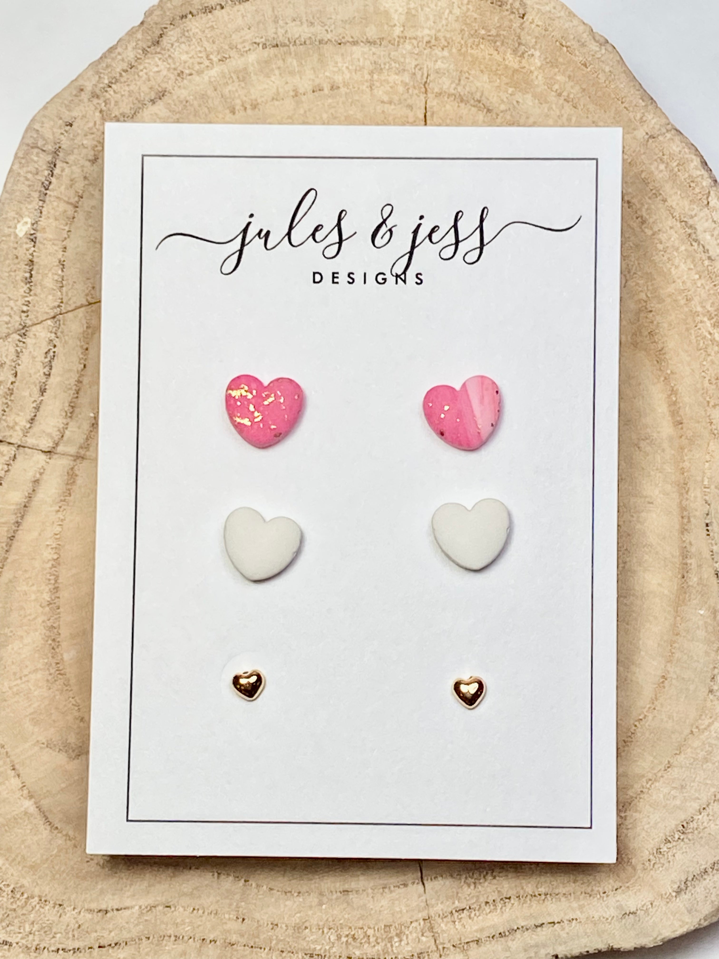 Triple Heart pack (pink marble/white/gold mini heart)