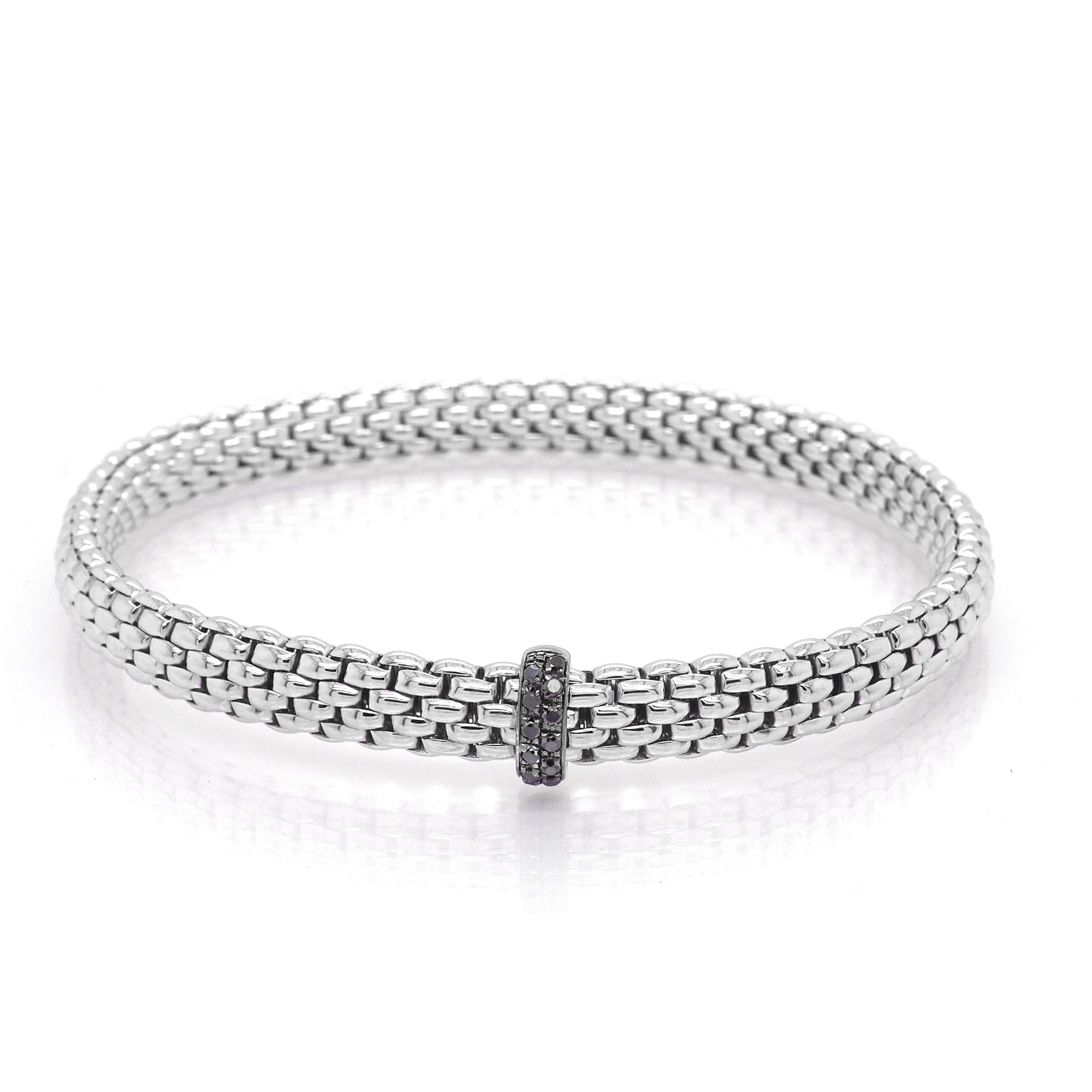 FOPE 18ct White Gold Stretch Bracelet with Black Diamond-Set Rondel ...