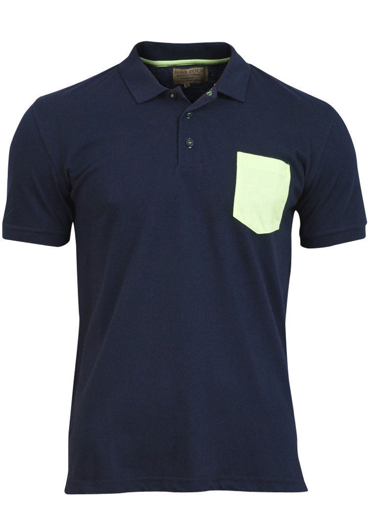 Buy Mens Plain Blue Cotton Short Sleeved Polo Shirt top with Neon print ...
