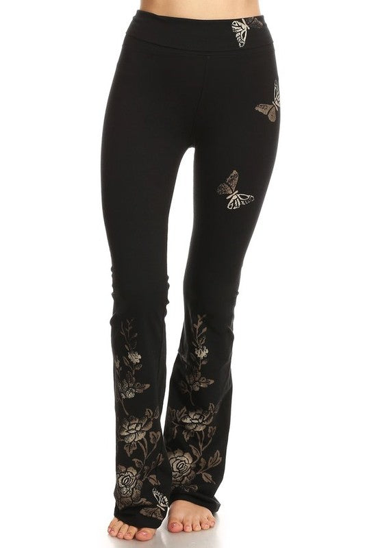 T-Party Floral Embroidered Yoga Pants - Olive Spring Green