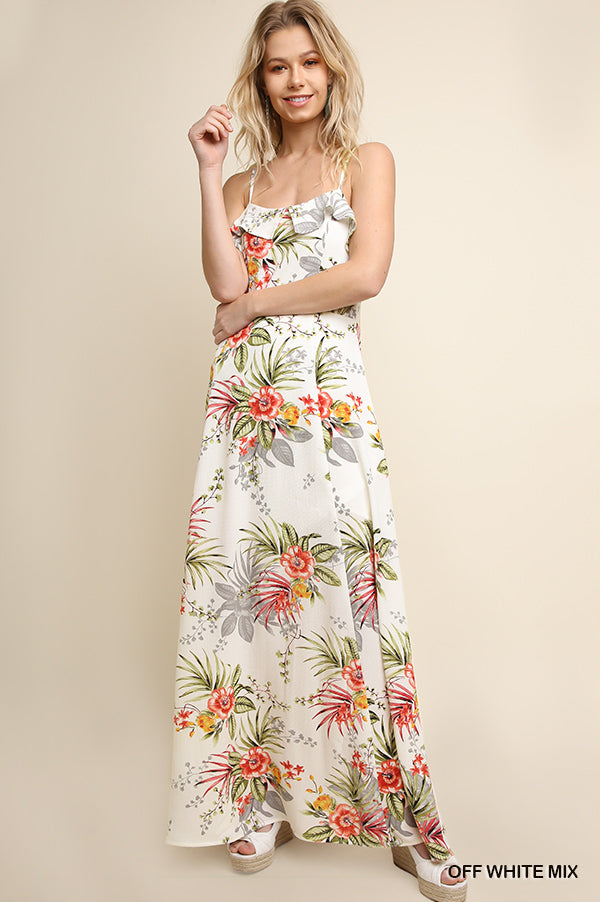white tropical maxi dress