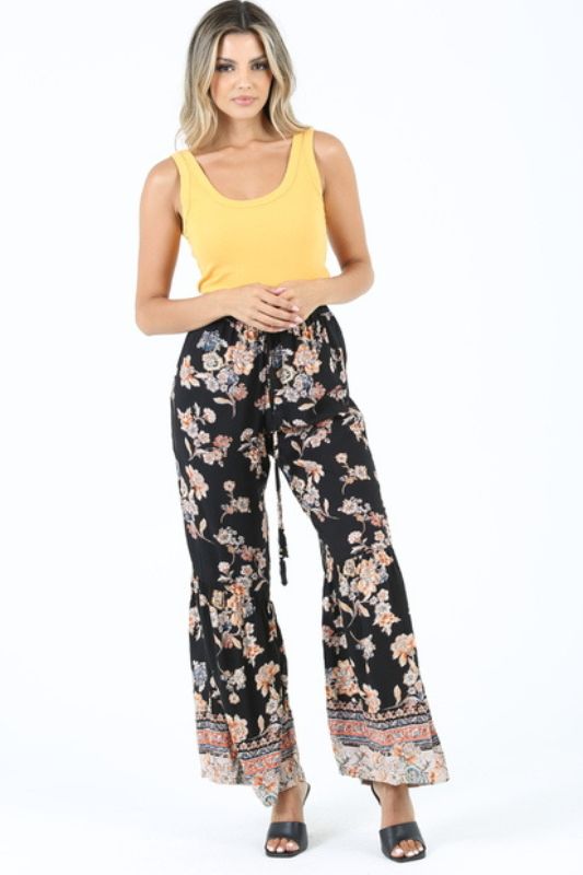 Angie Women's Wide Leg Floral Bird Print Pants