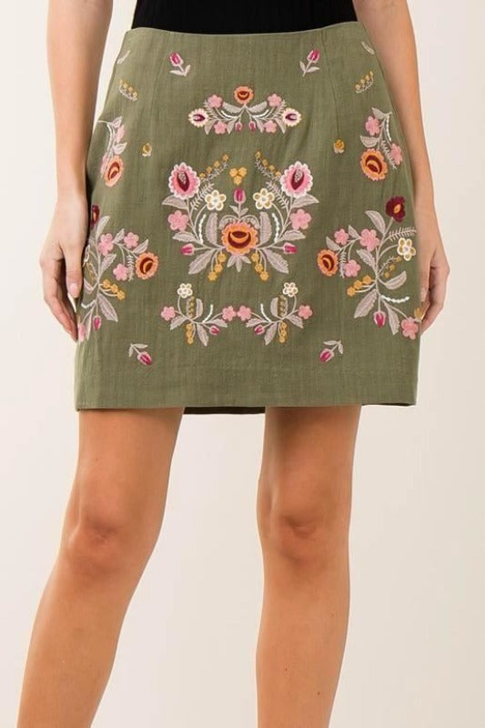 embroidered linen skirt