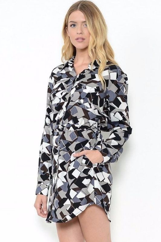mørke by MP SALE Esley Retro Geometric Print Shirt Dress – Debra's Passion Boutique