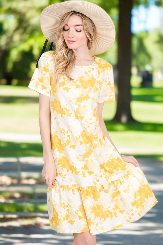 Lime N Chili Watercolor Floral Dress - Yellow