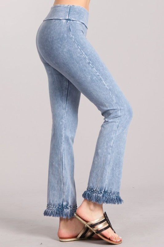 Chatoyant Ankle Fringe Hem Pants - Light Denim | Debra's Passion Boutique