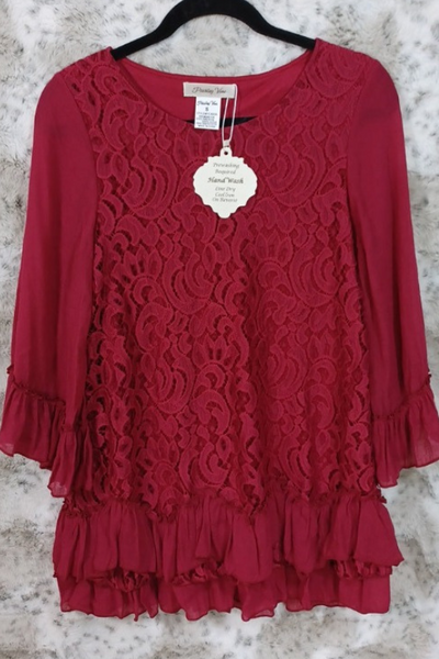 Paisley Vine Lace Tunic Ruffles Top - Crimson – Debra's Passion Boutique