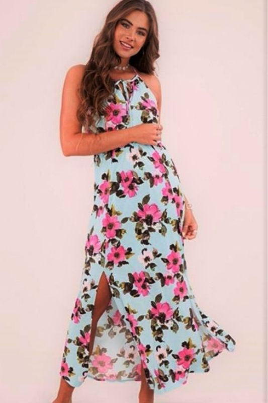 Peach Love Floral Maxi Dress - Blue/Fuchsia