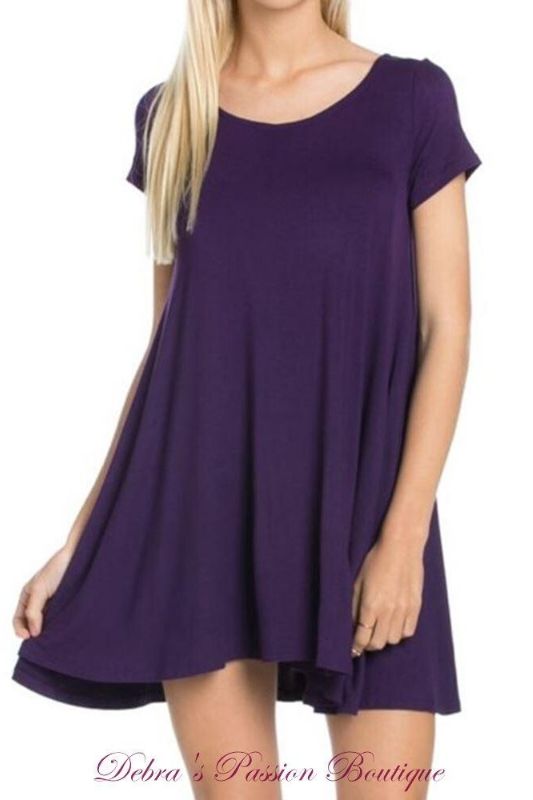 Image of Keep It Simple Cross Back Pocket Dress - Eggplant Purple