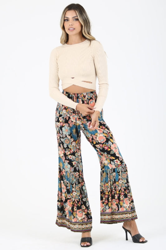  GRBOZC Boho Palazzo Pants Women Tropical Floral Print