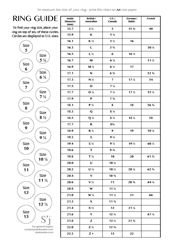 Sizing chart – S'j