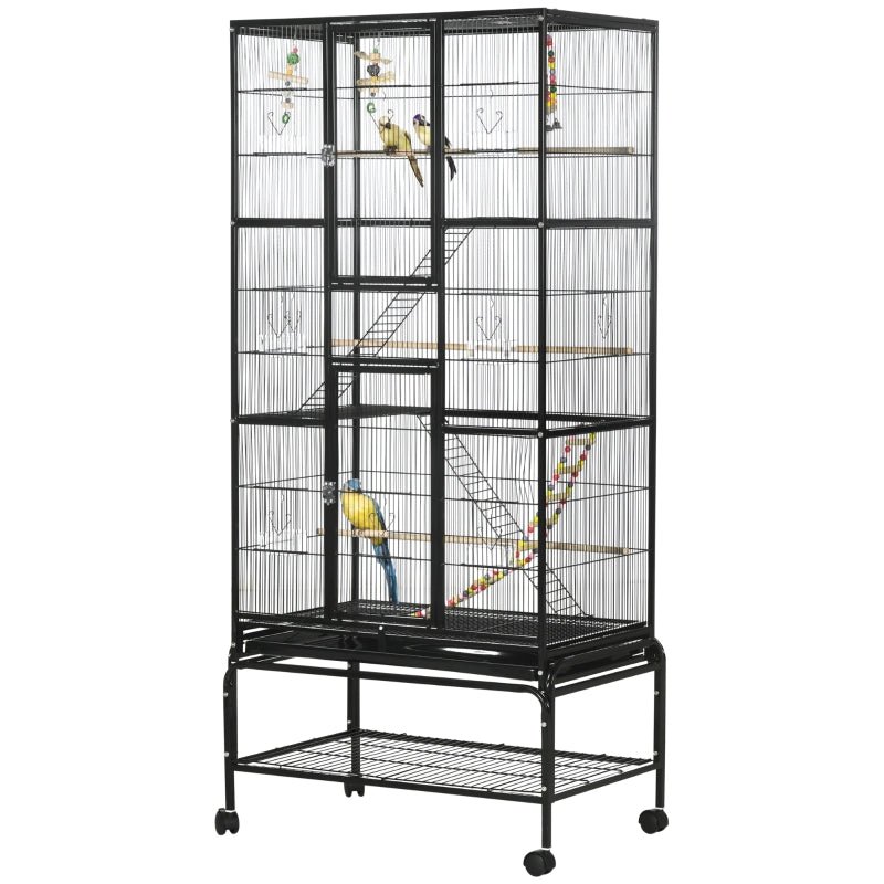  Bird Cage, Stainless Steel Parrot Cage with Standing Pole  Hanging Hook and Stainless Steel Food Cup, Travel Cage for African Grey  Parrot Cockatiel Conure Canary Parakeet (Color : Silver 