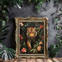 Vintage Tiger in Dark Jungle