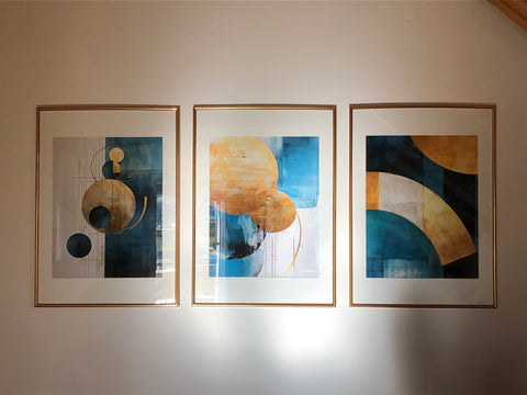 Petrol and Gold Wall Art Set of 3 Prints Abstract